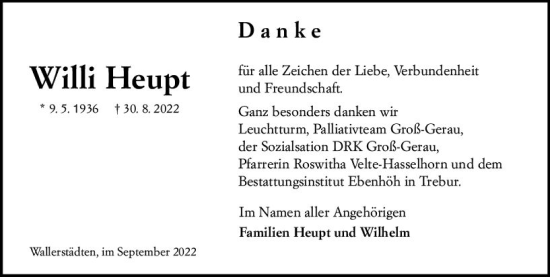 Traueranzeige von Willi Heupt von vrm-trauer Groß-Gerauer Echo