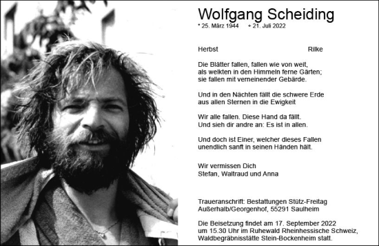 Traueranzeige von Wolfgang Scheiding von vrm-trauer AZ Mainz