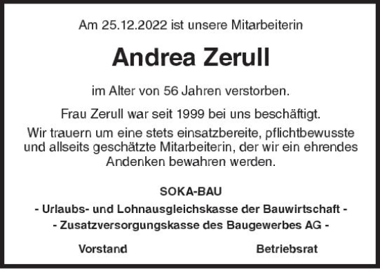 Traueranzeige von Andrea Zerull von vrm-trauer Wiesbadener Kurier