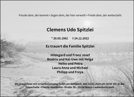 Traueranzeige von Clemens Udo Spitzlei von vrm-trauer AZ Mainz