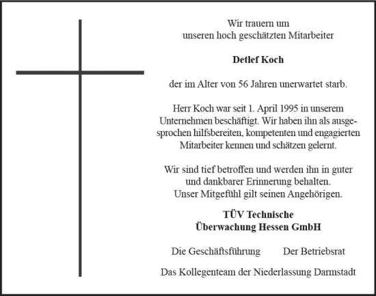 Traueranzeige von Detlef Koch von vrm-trauer Groß-Gerauer Echo