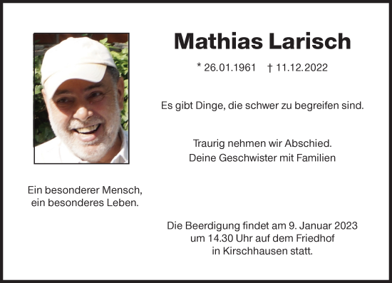 Traueranzeige von Mathias Larisch 