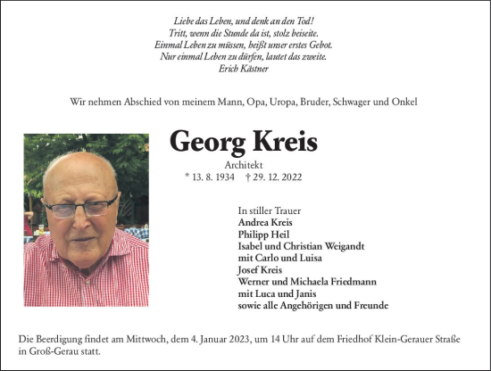 Traueranzeige von Georg Kreis von vrm-trauer Groß-Gerauer Echo