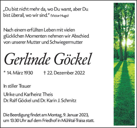 Traueranzeige von Gerlinde Göckel von vrm-trauer Darmstädter Echo