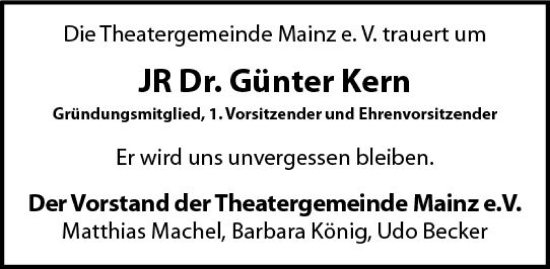 Traueranzeige von Günter Kern von vrm-trauer AZ Mainz
