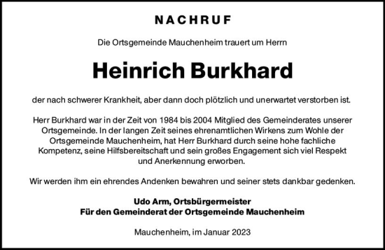 Traueranzeige von Heiner Burkhard von vrm-trauer Allgemeine Zeitung Alzey