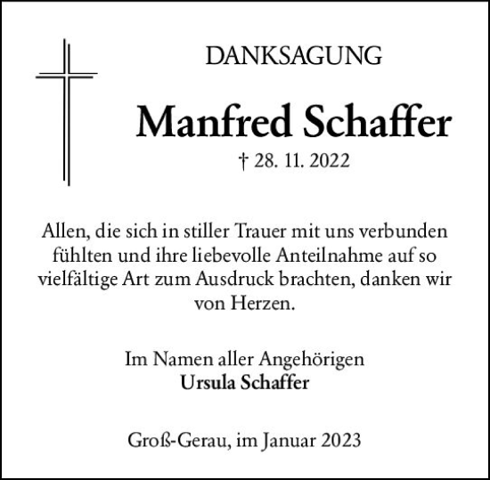 Traueranzeige von Manfred Schaffer von vrm-trauer Groß-Gerauer Echo