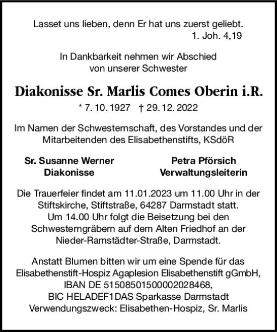 Traueranzeige von Marlies Comes von vrm-trauer Darmstädter Echo