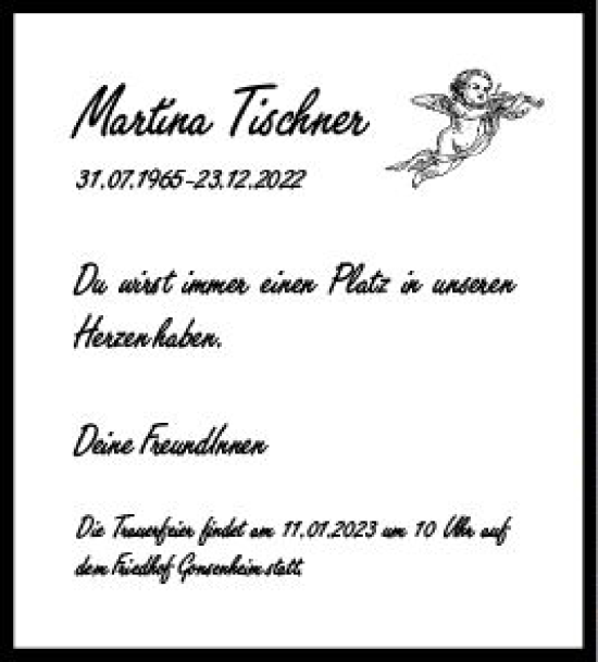 Traueranzeige von Martina Tischner von vrm-trauer AZ Mainz