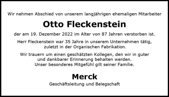 Traueranzeige von Otto Fleckenstein von vrm-trauer Darmstädter Echo