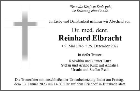 Traueranzeige von Reinhard Elbracht von vrm-trauer Odenwälder Echo
