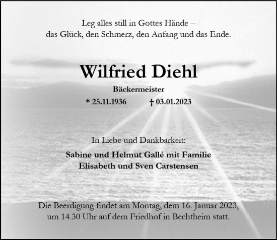 Traueranzeige von Wilfried Diehl von vrm-trauer Wormser Zeitung