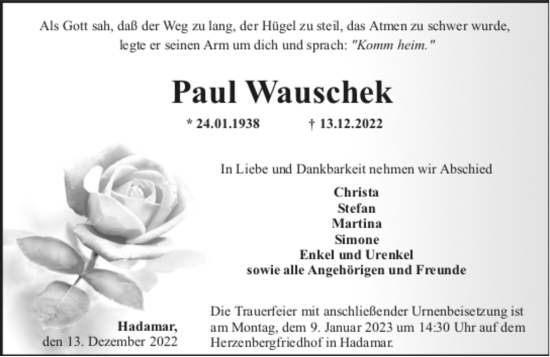Traueranzeige von Paul Wauschek von NASSAUISCHE NEUE PRESSE