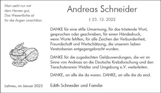 Traueranzeige von Andreas Schneider von Wetzlarer Neue Zeitung