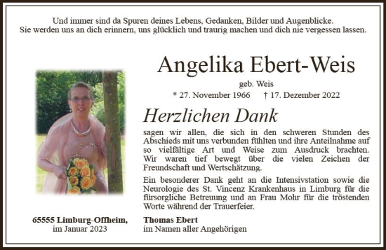 Traueranzeige von Angelika Ebert-Weis von Nassauische Neue Presse