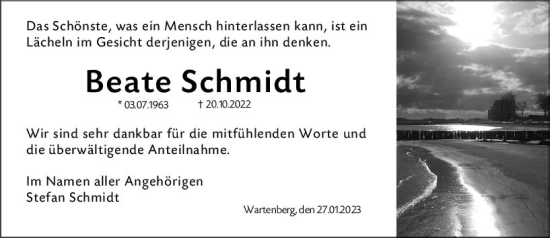 Traueranzeige von Beate Schmidt von VRM Trauer