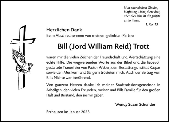 Traueranzeige von Bill Trott von Darmstädter Echo
