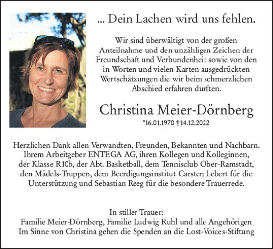 Traueranzeige von Christina Meier-Dörnberg von Darmstädter Echo