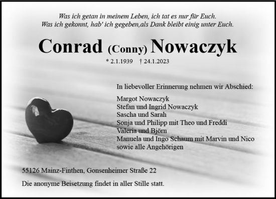Traueranzeige von Conrad Nowaczyk von Allgemeine Zeitung Mainz