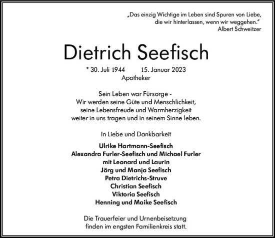 Traueranzeige von Dietrich Seefisch von VRM Trauer