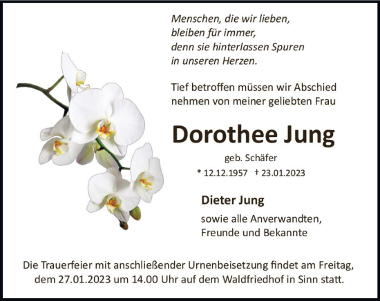 Traueranzeige von Dorothee Jung von Dill Block