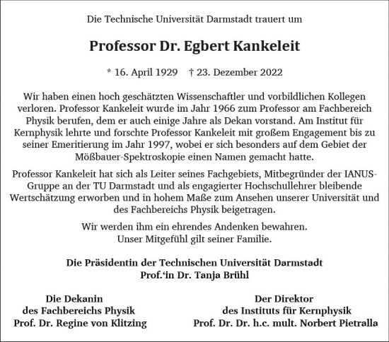 Traueranzeige von Renata und Egbert Kankeleit von Darmstädter Echo
