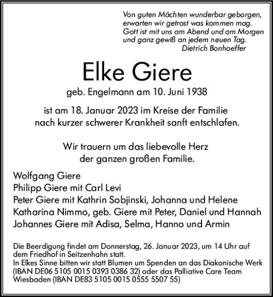 Traueranzeige von Elke Giere von Wiesbadener Kurier gesamt