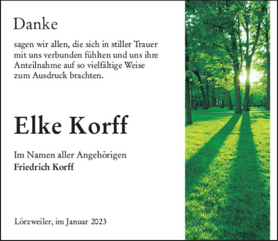 Traueranzeige von Elke Korff von Allgemeine Zeitung Mainz
