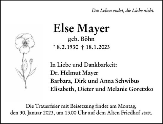 Traueranzeige von Else Mayer von Hochheimer Zeitung