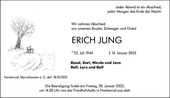 Traueranzeige von Erich Jung von Hinterländer Anzeiger