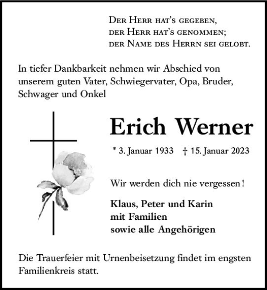Traueranzeige von Erich Werner von Rüsselsheimer Echo