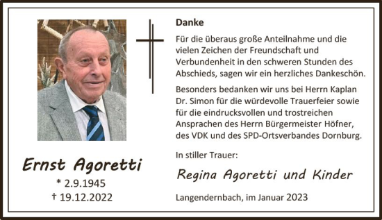 Traueranzeige von Ernst Agoretti von Nassauische Neue Presse