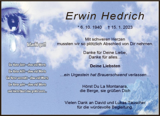 Traueranzeige von Erwin Hedrich von VRM Trauer