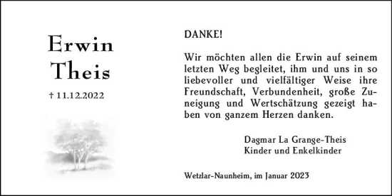 Traueranzeige von Erwin Theis von Wetzlarer Neue Zeitung