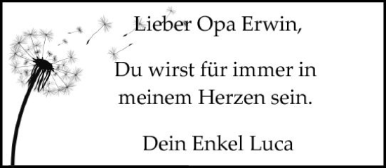 Traueranzeige von Erwin Wilhelm von Nassauische Neue Presse