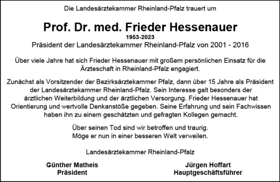 Traueranzeige von Frieder Hessenauer von Allgemeine Zeitung Mainz
