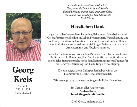 Traueranzeige von Georg Kreis von Groß-Gerauer Echo