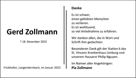 Traueranzeige von Gerd Zollmann von Nassauische Neue Presse