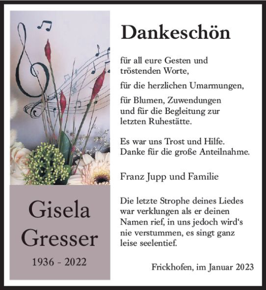 Traueranzeige von Gisela Gresser von Nassauische Neue Presse