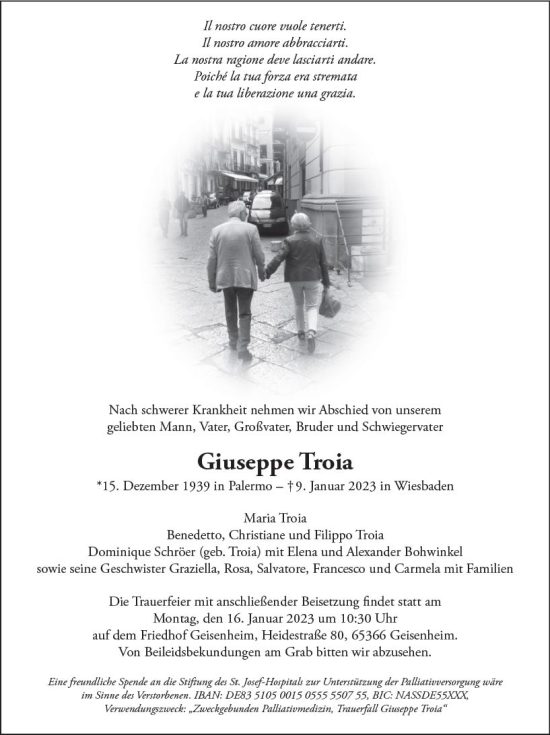 Traueranzeige von Giuseppe Troia von WK Rheingau