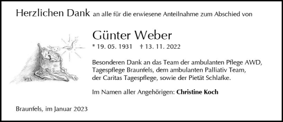 Traueranzeige von Günter Weber von Wetzlarer Neue Zeitung