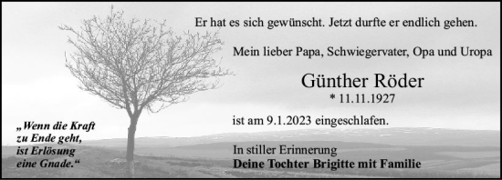 Traueranzeige von Günther Röder von Darmstädter Echo