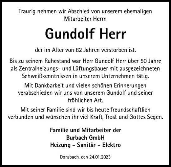 Traueranzeige von Gundolf Herr von Dill Block