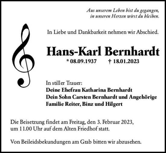 Traueranzeige von Hans-Karl Bernhardt von Hochheimer Zeitung