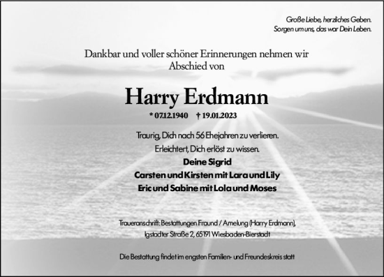 Traueranzeige von Harry Erdmann von Wiesbadener Kurier gesamt