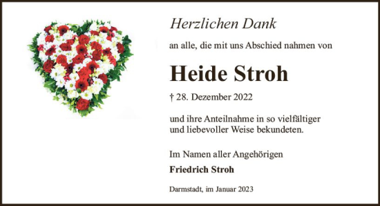 Traueranzeige von Heide Stroh von Darmstädter Echo