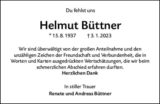 Traueranzeige von Helmut Büttner von Darmstädter Echo