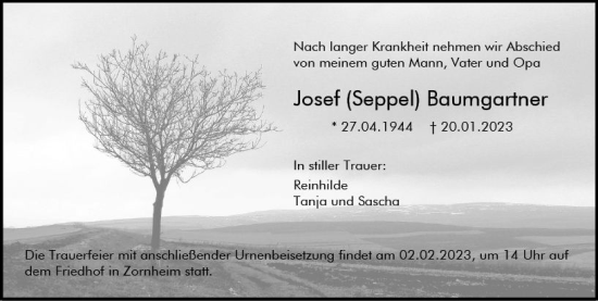 Traueranzeige von Josef Baumpartner von Allgemeine Zeitung Mainz