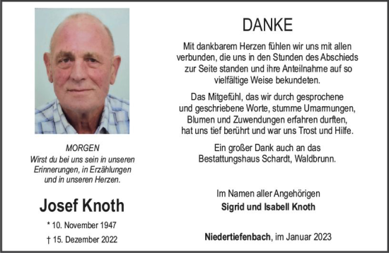 Traueranzeige von Josef Knoth von Nassauische Neue Presse