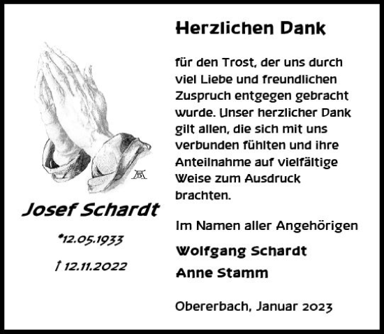Traueranzeige von Josef Schardt von Nassauische Neue Presse